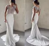 2023 Abiti da sposa a sirena per la sposa Scollo a barca Backless Sweep Train Perline Abiti da sposa da spiaggia con paillettes Due pezzi Robe De Mariee