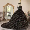 Vestidos de niña de flores de lentejuelas doradas para boda de encaje negro de barrido largo traje de barrido para niños.