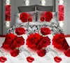 S￤ngkl￤der s￤tter 4st Bed Bread Room Decorative 3D Red Rose Winter Set D￤cke Cover Platt lakan Kudde Housse de Coquette King