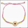 Charm Bracelets Charm Bracelets Candy Color Rope Chain For Women Girls Copper Gold Beads Woven Zircon Heart Rainbow Jewelry Brtf91Ch Dh4Mv