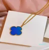 Hänge halsband kvinnlig designer blå keramisk hänge stor blomma fyrblad
