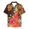 メンズカジュアルシャツHycool Hawaiian Polynesian Tribal Plus Size Men's Clothing Summer Simper Button Upルーズフィットパープルシャツの