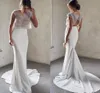 2023 Mermaid Wedding Dresses for Bride Boat Neck Backless Sweep Train Beads Sequined Beach Bridal Gowns Two Piece Robe De Mariee