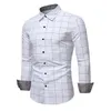 Men's Casual Shirts Junior Long Sleeve Shirt Male Autumn Plaid Print Turn Down Collar Button Printed Tee Medium For Men