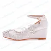 Mulheres shinestone White Lace Wedding Shoes Wedges 5 cm de altura Torno