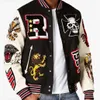 Casacos do time do colégio para homens Letterman costurado Crânio Esportes Gola de beisebol Manga de couro Streetwear Hip Hop Bomber Peace Tops Casacos Bordados