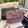 CC Bag 9a Diseñador Mujer Cadena Bolsas de asas 19 Tweed Acolchado Crossbody Bolso París Marca Moda Solapa Hombro Clásico Woolen Houndstooth32 Q5MG