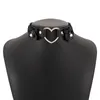 Herz-Choker-Halskette für Frauen und Mädchen, schwarzes Leder, Spikes, Schleife, Chocker-Kragen, Goth-Schmuck, Rave-Festival-Accessoires