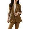 Zweiteilige Damen-Hosen, Lenshin, 2 Sets Damen-Winter-Outfits, einfarbig, Kerbkragen, Business-Büro, Damen, Arbeitskleidung, brauner Blazer und Hosenanzug