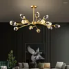 Lampadari Modern Nordic Branch Lampadario a Led per la cucina Soggiorno Crystal Diamond Light Fixtures Camera da letto Lampada a sospensione in rame