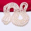 Catene Collane di perle lunghe rotonde Collana di maglione senza fine d'acqua dolce naturale bianca da 8-9 mm