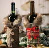 Creative New Wine Cover Decoration With Bow Plaid Linen Bottle Roupos com cotão de Natal Garrafas de cerveja Covers Cloth Fashion Christmas Decor