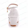 Mulheres shinestone White Lace Wedding Shoes Wedges 5 cm de altura Torno