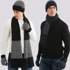 Berets 3PC Knitted Hat Scarf Glove Sets For Men's Winter Warm Tasel Cap Gorros Bonnet Solid Headband Knit Year's Gift