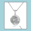 Pendentif Colliers En Acier Inoxydable Vierge Marie Pendentifs Collier Avec Chaîne En Or Sier Pour Hommes Pièce Ronde Jésus Christ Bijoux Wholesa Dh4Lo