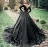 Vintage svart gotisk skog bröllopsklänning 2023 Sheer nacke långärmad applicerad swee tåg brudklänningar vestidos de novia mariage