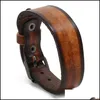Bangle Ancient Old Pin Buckle Belt Leather Bangle Cuff Wide Justerbar Armband Wristand For Men Women Fashion Jewelry Drop Delivery DHHML