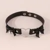 Herz-Choker-Halskette für Frauen und Mädchen, schwarzes Leder, Spikes, Schleife, Chocker-Kragen, Goth-Schmuck, Rave-Festival-Accessoires