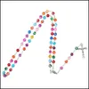 Hänge halsband Colorf Polymer Clay Bead Rosary Pendant Halsband Cross Virgin Mary Centrepieces Christian Catholic Religious Hip H DH1BL