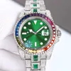 2023Wristwatches Diamond Mens Watch 40mm Automatic Mechanical Watch Rainbow Square Diamonds Dial Sapphire Dign Wristwatch Montre De Luxe