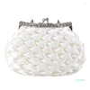 Evening Bags Summer White Silk Folds Handmade Womens Clutches Fashion Simple Silver Color Shoulder Bag