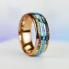 Mode 8mm Rose Gold Ring Tungsten Rostfritt stål Ringar Inlay Abalone Shell Blå Opal Ringar Män Bröllopssmycken