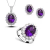 Ketting oorbellen set luxueuze en prachtige dames zilveren kleur zirkoon ring mooie edelsteen bruids bruiloft sieraden