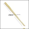 Chopsticks Metal Square Chopsticks Glossy Titanium Plated Anti Scalding Highgrade 304 Stainless Steel Rainbow Golden Black Chopstick Dhv6N