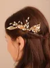 Copricapo Trendy Oro Strass Lega Foglia Forcine da sposa Copricapo da sposa Spose fatte a mano Copricapo Accessori per capelli Per le donne Diademi