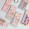 6Pcs/Set Gel Pen Kawaii 0.5mm Press Pens Black Refills Cute Cartoon Pattern Boxed Ballpoint School Supplies Office Stationery