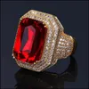 Anelli di banda anello da uomo gioielli hip hop vintage ruby ​​zircone ghiacciato di lusso di alto grado in rame per la moda amante intero218w drop dhgbe