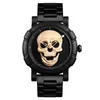 Zwart trendy 3D reliëf dial skull style horloge ondersteunt aangepaste kwarts horloge8z3ba5h4