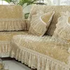 Housses de chaise, couvre-bras d'hiver, coussin de canapé en peluche, tissu velours doré, Style européen, luxe haut de gamme, cuir, bois, housse antidérapante