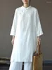 カジュアルドレス簡潔なシンプルなスタイルの女性ヴィンテージジャクアードホワイト2022秋のスタンドカラー3/4スリーブAライン中国のボタンドレス