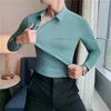 Mäns avslappnade skjortor 2022 Hög elasticitet Sömlös herrskjorta långärmad smal solid färg affärsformell klänning parti 4xl-m