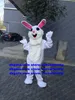 Blanc longue fourrure lapin de Pâques mascotte Costume lapin lièvre dessin animé personnage Costume habillé Walking Street zx411