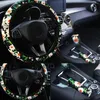 Steering Wheel Covers 3PCS Set Unique Flower Auto Car Cover Handbrake Sleeve Gearshift Interior Accessories5866078