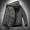 Designer Jackets for Men with Hood Autumn Winter Cotton Padded Jacket Men Fashion Clothing Rhombus Texture Casual Parkas Plus Si