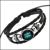 Charm armband horoskop tecken charm armband väv mtilayer wrap glas cabochon armband armband manschettknappar kvinnor barn fas dhbst