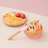 Cups Dishes Utensils 2Pcs Baby Wooden Partition Feeding Tableware Set Toddles Soild Food Spoon Dish Plate with Suction Cup Childrens Stuff 221109