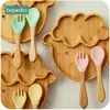 Cups Derees Uitrusting 1set Baby Voedingskom Duit bord Cartoon schapen Bamboo Kinderen Dinely met Silicone Suction Cup Houten Fork Spoo 221109