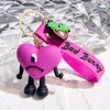 Cute Bad Bunny Key Chains Ring Lanyard Fashion PVC Animal Heart Pendant Car Keyring Holder Women Cartoon Purse Bag Charm Keychains Accessories Trinket Buckle for Men
