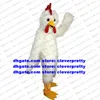 Blanc longue fourrure poulet Chook mascotte Costume coq coq poule poussin personnage de dessin animé enfants programme fête d'anniversaire zx659