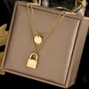 Chaînes Colorfast 316L Collier à deux couches en acier inoxydable Mode Simple Lock Pendentif Personnalité Tendance Femme Cadeau Bijoux