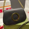 Designer kvinnor blondie sadel kedja axelväska Italien lyx varumärke rund g metall logotyp kohud läder crossbody väskor lady canvas tryckta dubbla remmar handväska