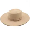 Boinas El anillo en forma de lana plana Fieltro Grandes aleros Bowler Hat Ladies Primavera y otoño Moda de invierno