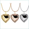 Pendant Necklaces Diamond Studded Heart Shaped Charms Diy Floating Locket Pendant Necklace Copper Gold Plated Po Box Collarbone Chai Dhzxt