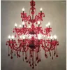 Lampadari Morden 5 strati 42 bracci grande lampadario di cristallo rosso scala illuminazione lunga ristorante El Hall Villa