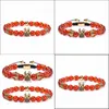 Beaded Copper Microinlaid Zircon Crown Bracelets Braided Natural Stone Red Agate Bracelet Bead Adjustable Strand For Women Men Fashi Dhhun