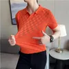 Polos pour hommes Hommes Transparent Mesh Polo tricoté 2022 Summer Manches courtes Col V Creux Tee Tops Mâle Casual Plaid Chemises élastiques